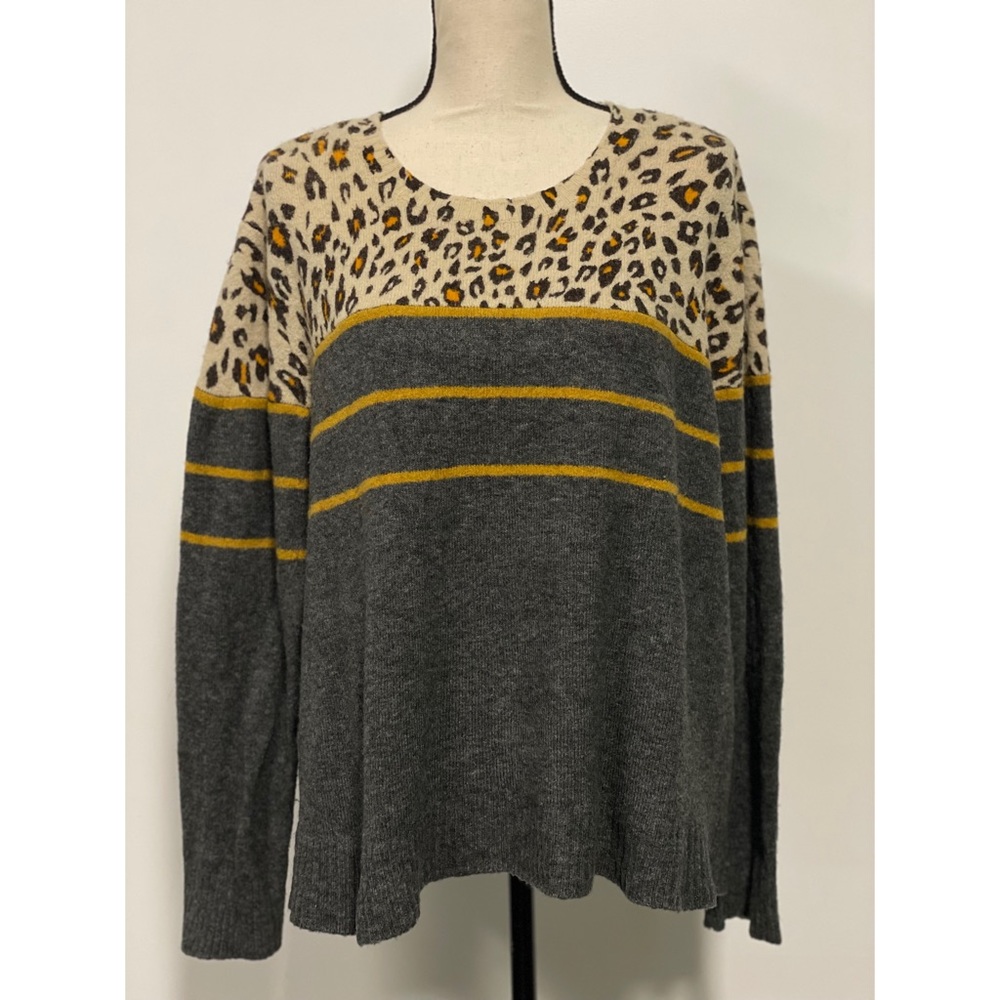 Beach Lunch Lounge Crewneck Sweater Leopard Print Grey Plus Size XXXL (22)